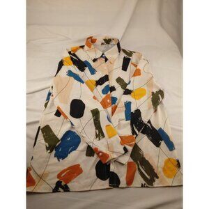 Woman's White Pattern Shirt Size L Large Long Sleeves